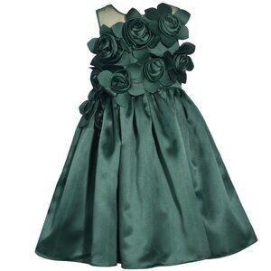Bonnie Jean Girls Size 7-16 Green Cascade Rosette Christmas Dress